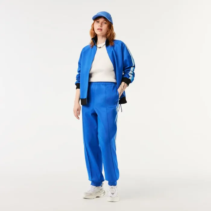 Sweaters and Sweatshirts Women Lacoste Womens Loose Fit Logo Stripe ZipUp Sweatshirt Blue Black Af6