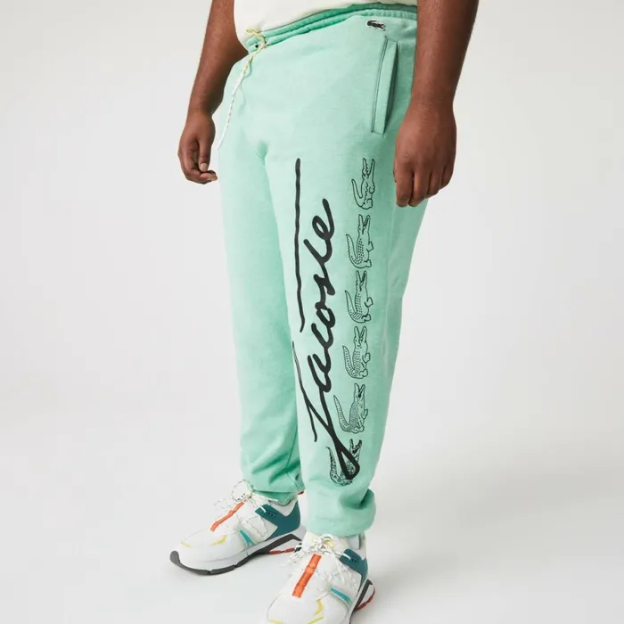 Sweatpants and Trousers Men Lacoste Men039s Signature and Croc Print Cotton Fleece Sweatpants Green Hcv