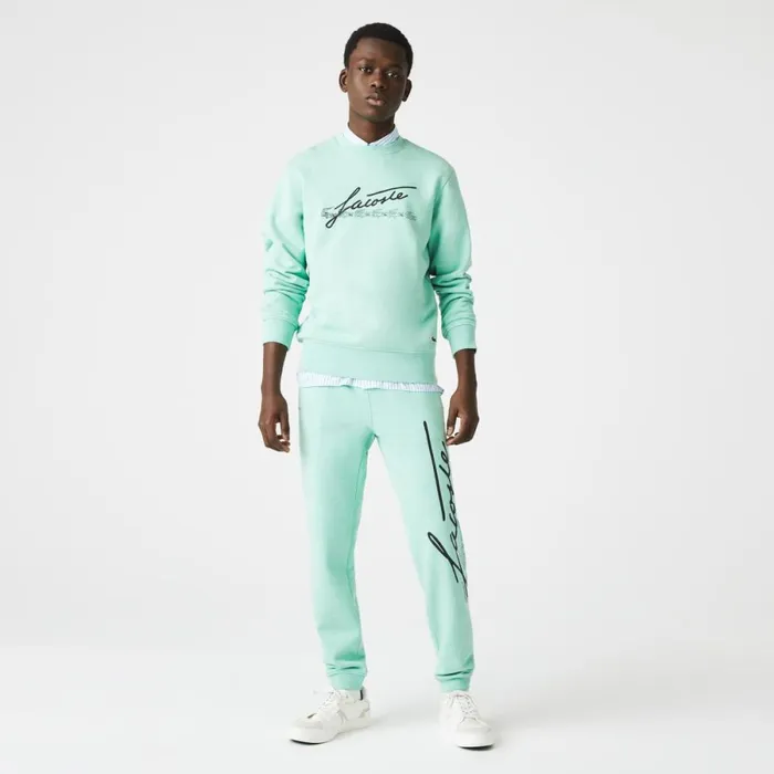 Sweatpants and Trousers Men Lacoste Men039s Signature and Croc Print Cotton Fleece Sweatpants Green Hcv
