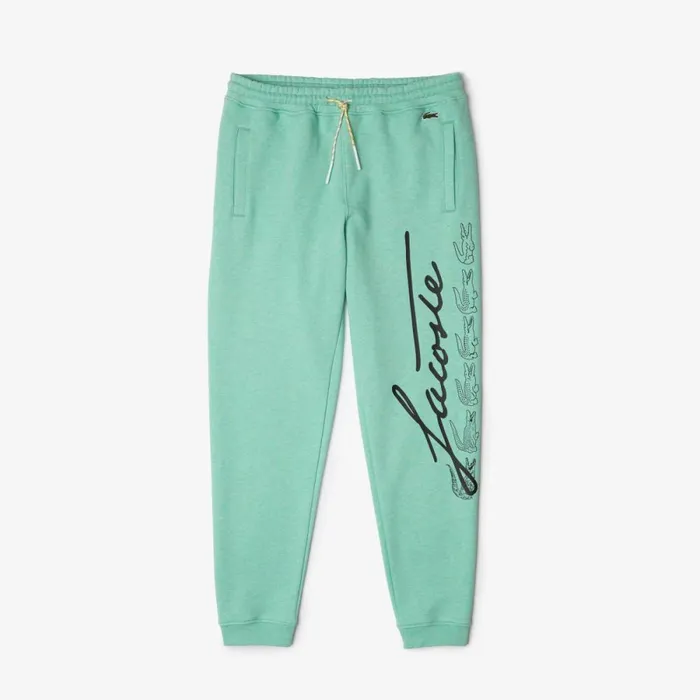 Sweatpants and Trousers Men Lacoste Men039s Signature and Croc Print Cotton Fleece Sweatpants Green Hcv