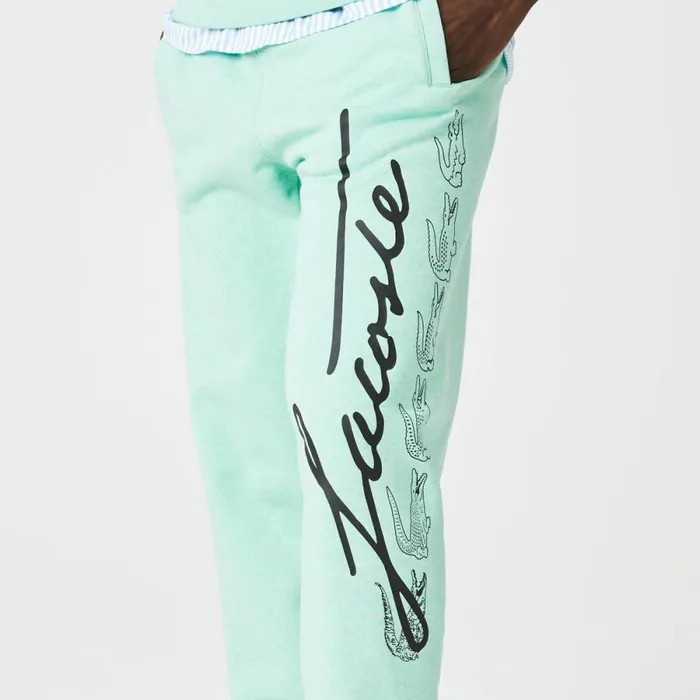 Sweatpants and Trousers Men Lacoste Men039s Signature and Croc Print Cotton Fleece Sweatpants Green Hcv