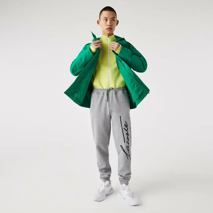 Sweatpants and Trousers Men Lacoste Men039s Signature and Croc Print Cotton Fleece Sweatpants Grey Chine 4jv