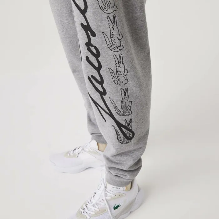 Sweatpants and Trousers Men Lacoste Men039s Signature and Croc Print Cotton Fleece Sweatpants Grey Chine 4jv