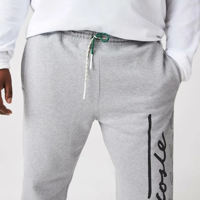 Sweatpants and Trousers Men Lacoste Men039s Signature and Croc Print Cotton Fleece Sweatpants Grey Chine 4jv