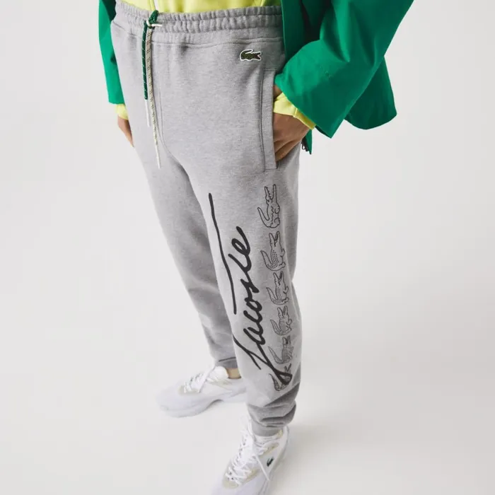 Sweatpants and Trousers Men Lacoste Men039s Signature and Croc Print Cotton Fleece Sweatpants Grey Chine 4jv