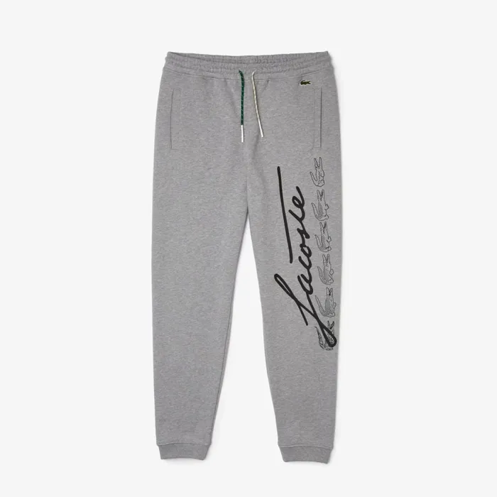 Sweatpants and Trousers Men Lacoste Men039s Signature and Croc Print Cotton Fleece Sweatpants Grey Chine 4jv