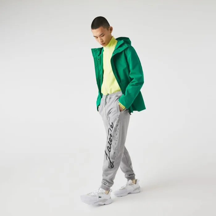 Sweatpants and Trousers Men Lacoste Men039s Signature and Croc Print Cotton Fleece Sweatpants Grey Chine 4jv