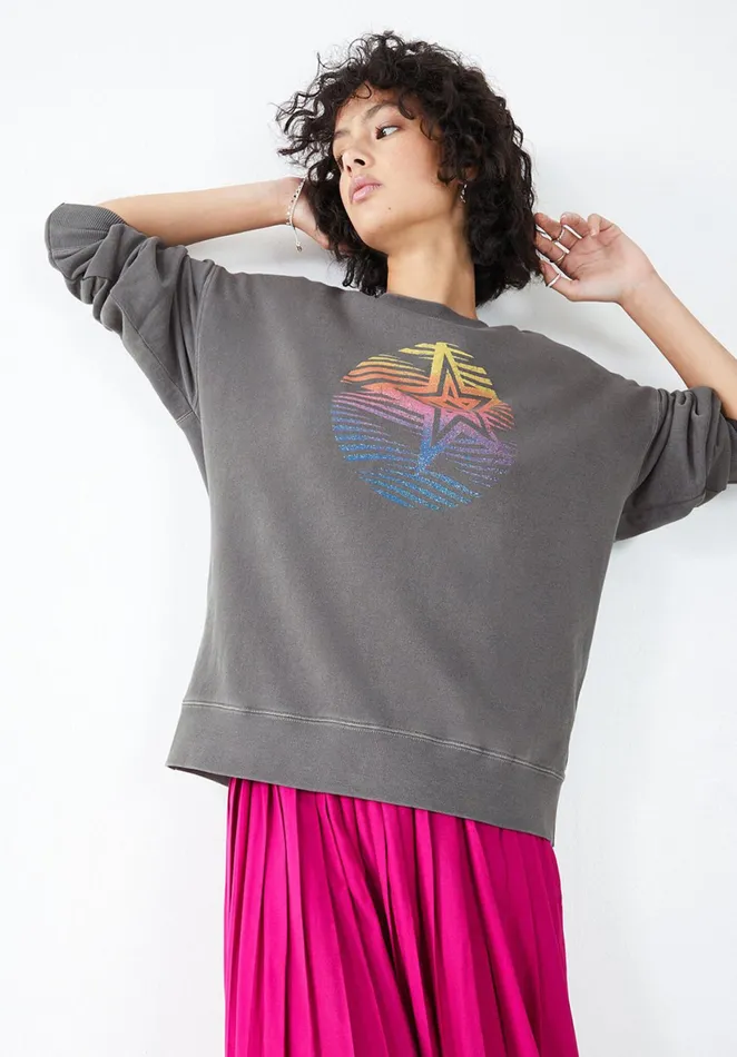 Sweatshirts and Hoodies Women Hush Rainbow Star Relaxed Sweatshirt Washed Grey
