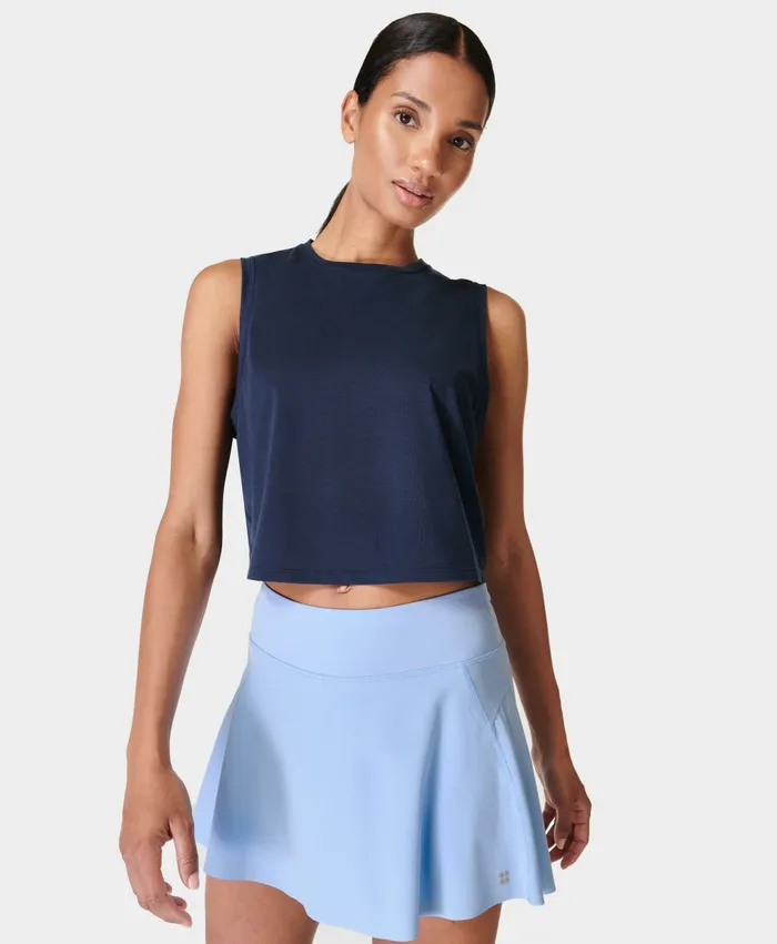 Sweaty Betty Breathe Easy Crop Muscle Vest Navy Blue Women Vest Tops