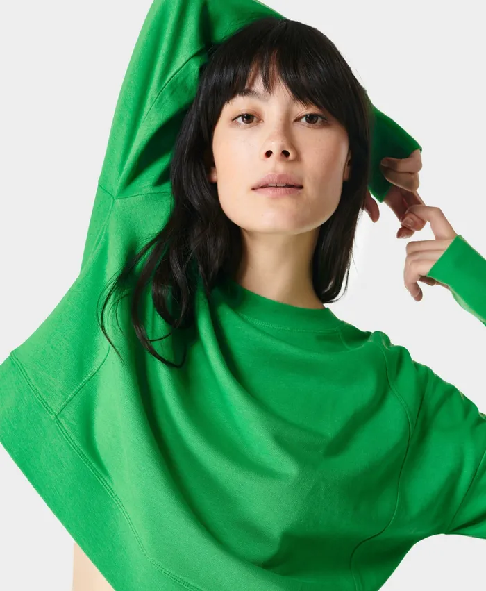 Sweaty Betty Jumpers Hoodies Women After Class Crop Sweatshirt Court Green