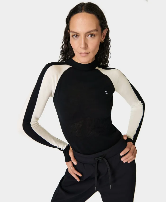 Sweaty Betty Long Sleeve Tops Women Colour Block Merino Base Layer Top Black