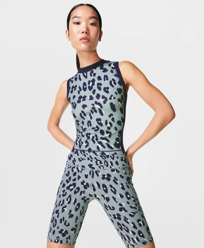 Sweaty Betty Power 98243 Cycling Shorts Blue Cheetah Print Women Shorts Skirts
