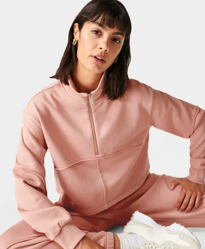 Sweaty Betty Revive Half Zip Sweatshirt Misty Rose Pink Women Jumpers Hoodies