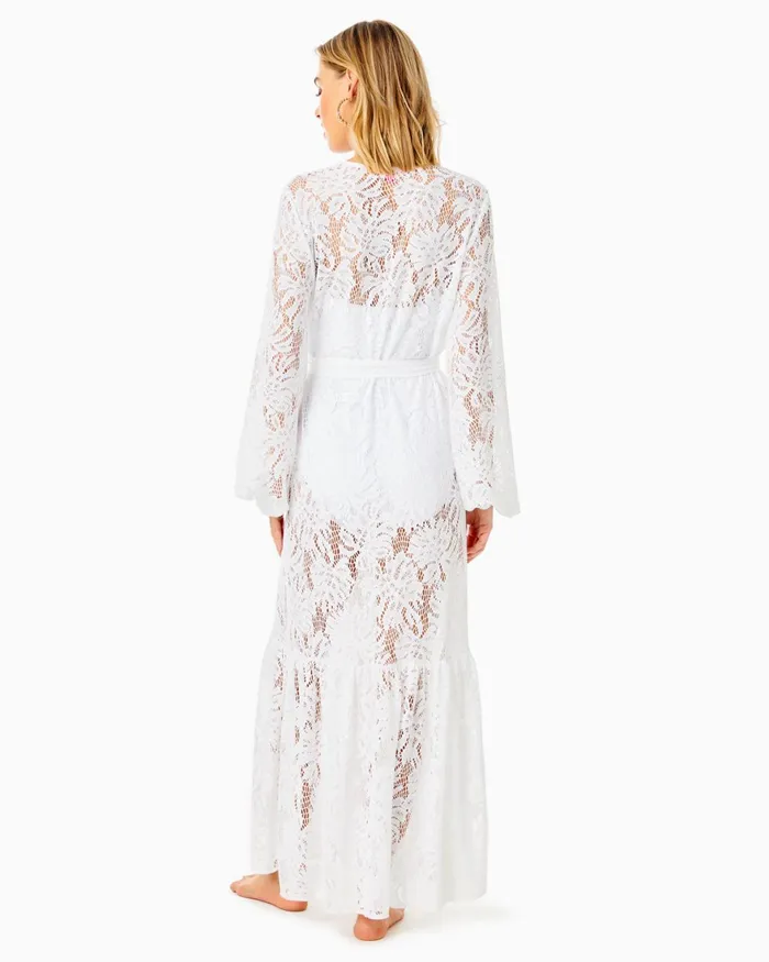 Swim Women Lilly Pulitzer Adela Maxi CoverUp Resort White Paradise Found Lace