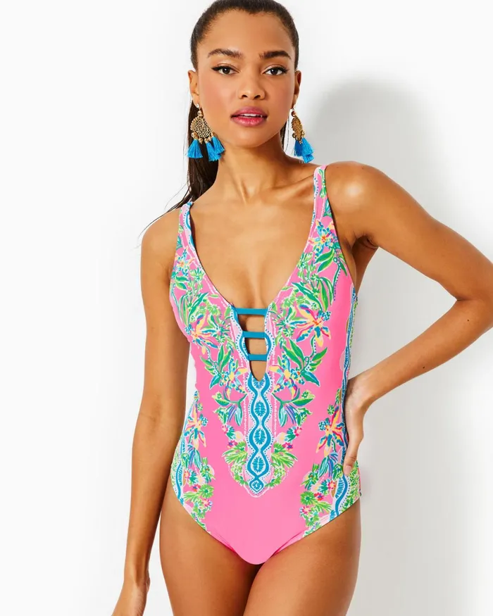 Swim Women Lilly Pulitzer Jaspen OnePiece Swimsuit Havana Pink Orchid Soiree Engineered One Piece Swim Women Lilly Pulitzer Jaspen OnePiece Swimsuit Havana Pink Orchid Soiree Engineered One Piece
