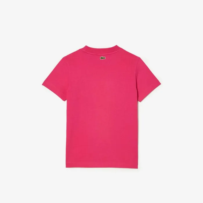 TShirts and Tops Kids Lacoste Kids039 Signature Print Cotton TShirt Fushia Pink Sqi