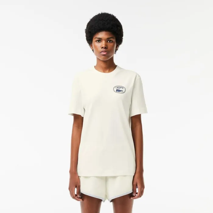 TShirts and Tops Women Lacoste Women039s Regular Fit Signature Print TShirt White 70v