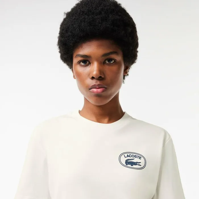 TShirts and Tops Women Lacoste Women039s Regular Fit Signature Print TShirt White 70v