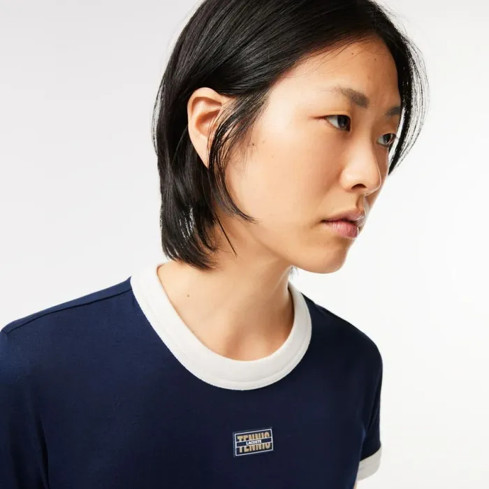 TShirts and Tops Women Lacoste Women039s Slim Fit Cotton Tennis TShirt Navy Blue White Hhw