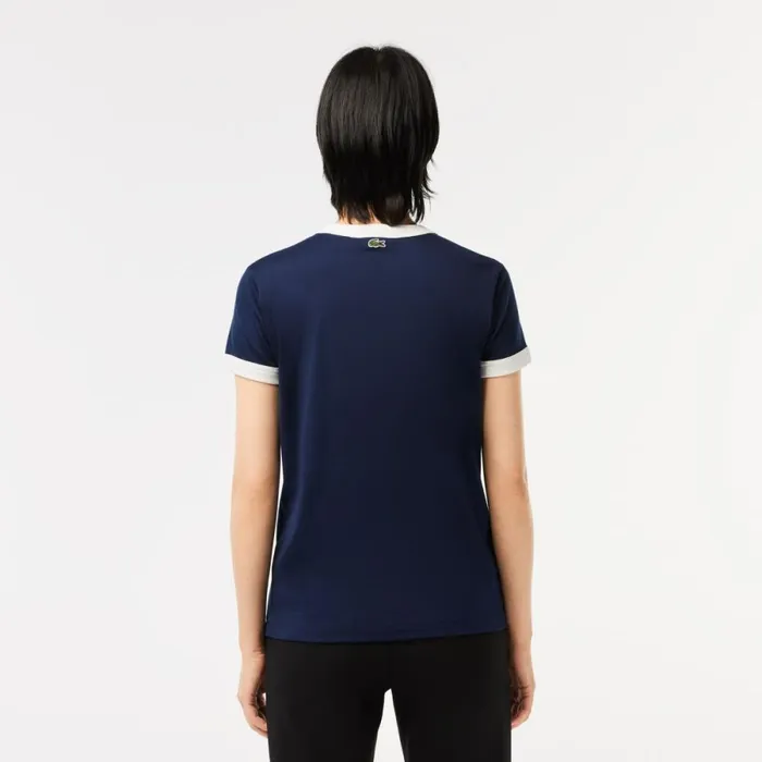 TShirts and Tops Women Lacoste Women039s Slim Fit Cotton Tennis TShirt Navy Blue White Hhw