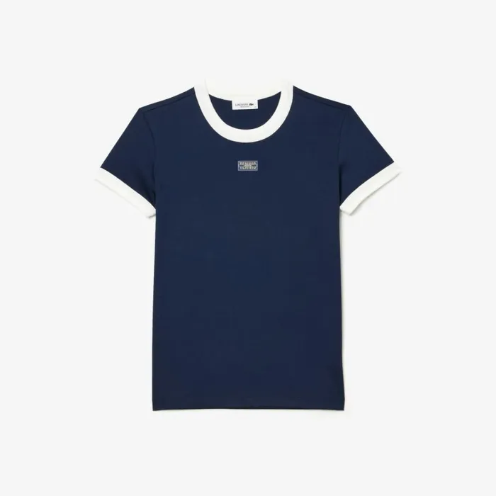 TShirts and Tops Women Lacoste Women039s Slim Fit Cotton Tennis TShirt Navy Blue White Hhw