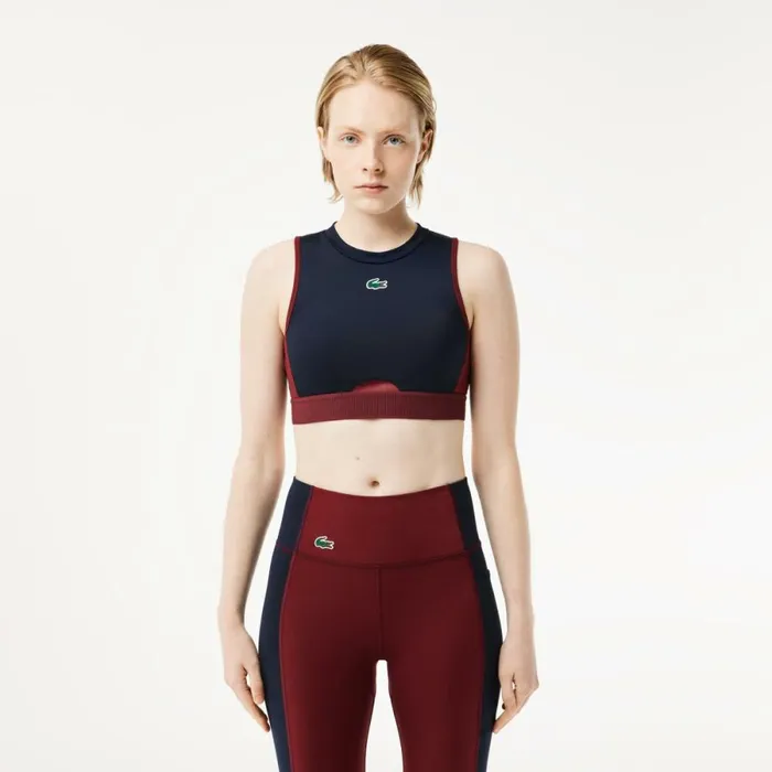 TShirts and Tops Women Lacoste Women039s Stretch Sports Bra Navy Blue Bordeaux R1i