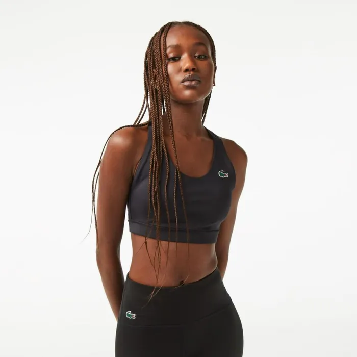 TShirts and Tops Women Lacoste Womens SPORT Cross Strap Sports Bra Black 8vm