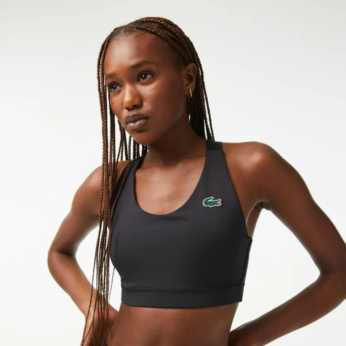 TShirts and Tops Women Lacoste Womens SPORT Cross Strap Sports Bra Black 8vm