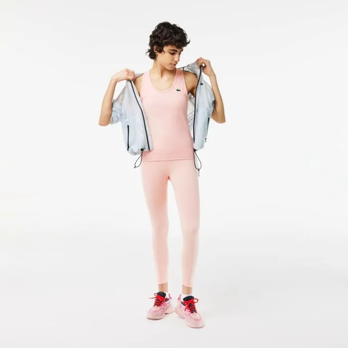 TShirts and Tops Women Lacoste Womens Sport Slim Fit Ribbed Tank Waterlily Pink Kf9