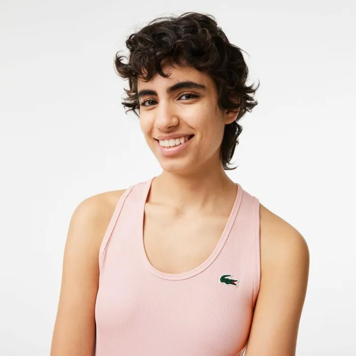 TShirts and Tops Women Lacoste Womens Sport Slim Fit Ribbed Tank Waterlily Pink Kf9
