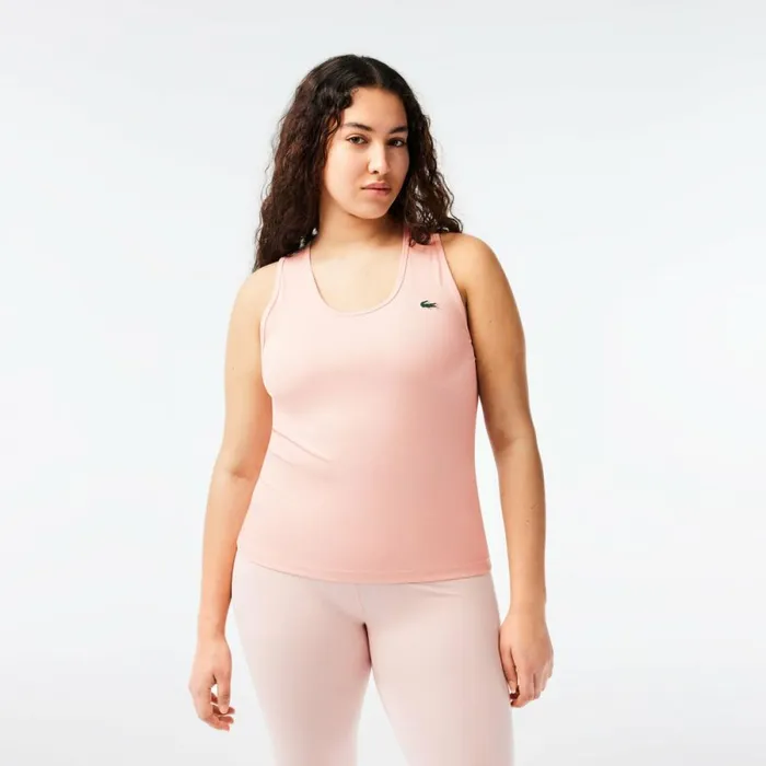TShirts and Tops Women Lacoste Womens Sport Slim Fit Ribbed Tank Waterlily Pink Kf9