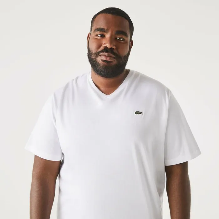 TShirts Men Lacoste Men039s Big Fit VNeck Pima TShirt White 001