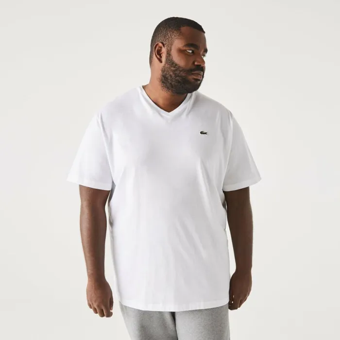 TShirts Men Lacoste Men039s Big Fit VNeck Pima TShirt White 001