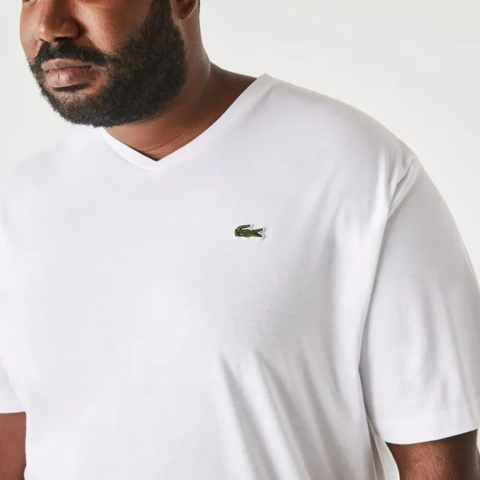 TShirts Men Lacoste Men039s Big Fit VNeck Pima TShirt White 001