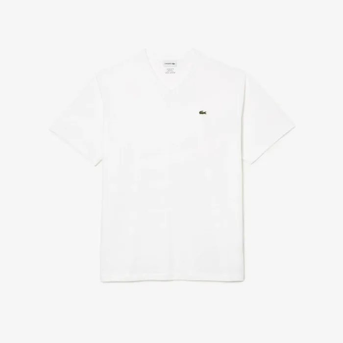 TShirts Men Lacoste Men039s Big Fit VNeck Pima TShirt White 001