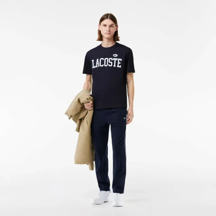TShirts Men Lacoste Men039s Cotton Contrast Print and Badge TShirt Abysm Blue Hde