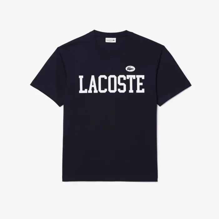 TShirts Men Lacoste Men039s Cotton Contrast Print and Badge TShirt Abysm Blue Hde