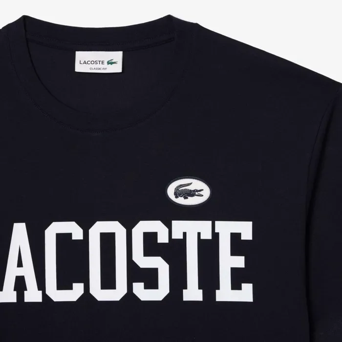 TShirts Men Lacoste Men039s Cotton Contrast Print and Badge TShirt Abysm Blue Hde