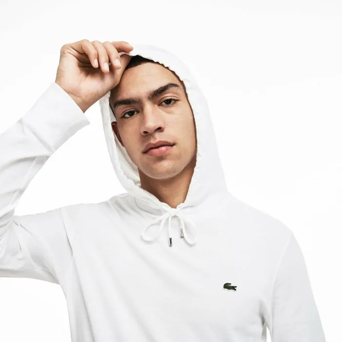 TShirts Men Lacoste Men039s Cotton Jersey Hooded TShirt White 001