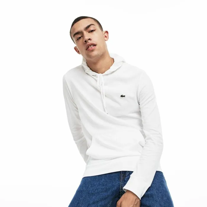 TShirts Men Lacoste Men039s Cotton Jersey Hooded TShirt White 001