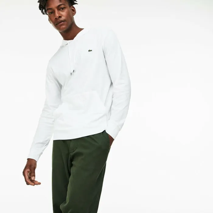 TShirts Men Lacoste Men039s Cotton Jersey Hooded TShirt White 001