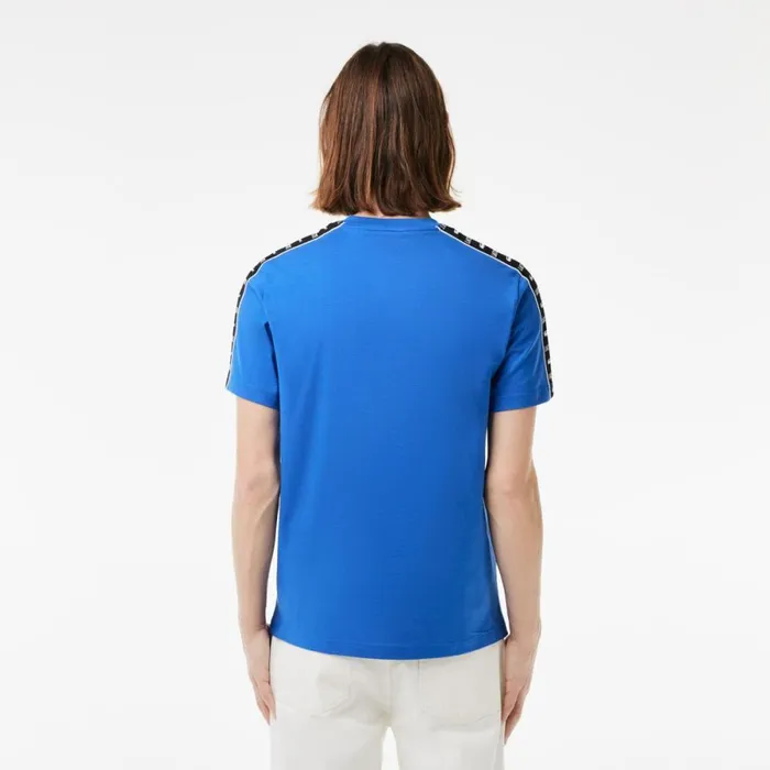 TShirts Men Lacoste Men039s Cotton Jersey Logo Stripe TShirt Ladigue Blue Ixw