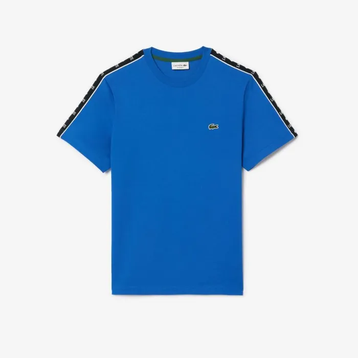 TShirts Men Lacoste Men039s Cotton Jersey Logo Stripe TShirt Ladigue Blue Ixw