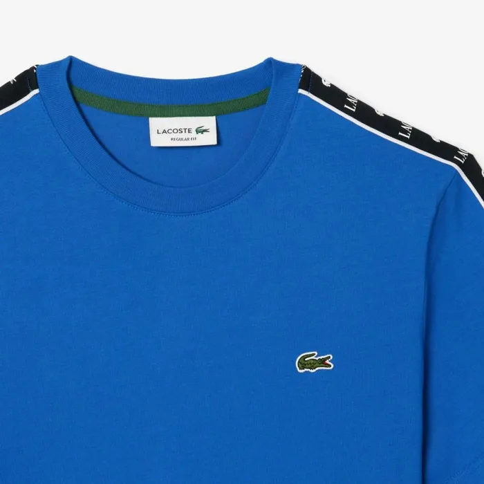 TShirts Men Lacoste Men039s Cotton Jersey Logo Stripe TShirt Ladigue Blue Ixw