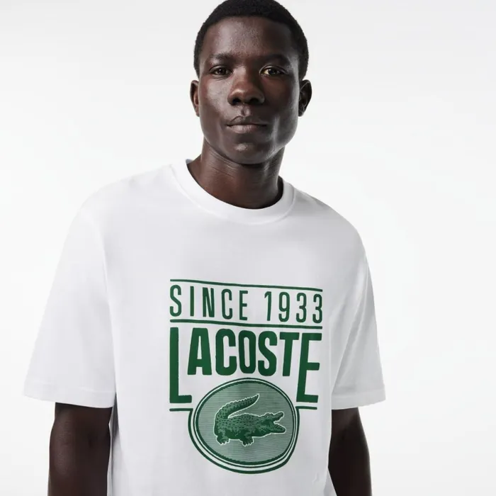 TShirts Men Lacoste Men039s Loose Fit Cotton Jersey Print TShirt White 001