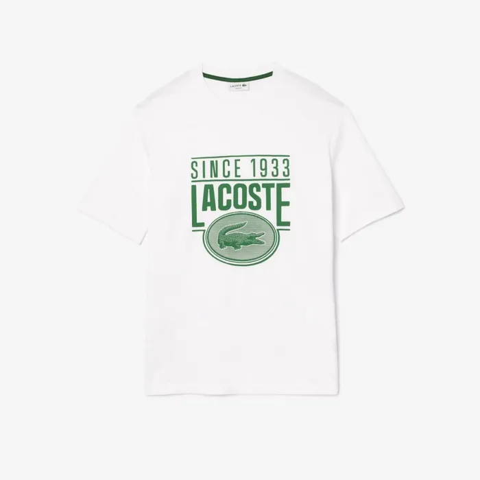 TShirts Men Lacoste Men039s Loose Fit Cotton Jersey Print TShirt White 001