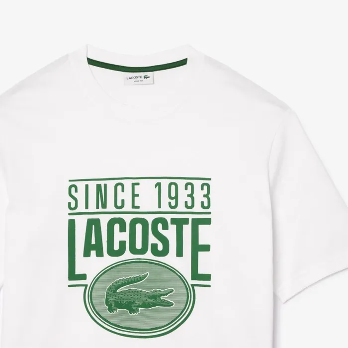 TShirts Men Lacoste Men039s Loose Fit Cotton Jersey Print TShirt White 001