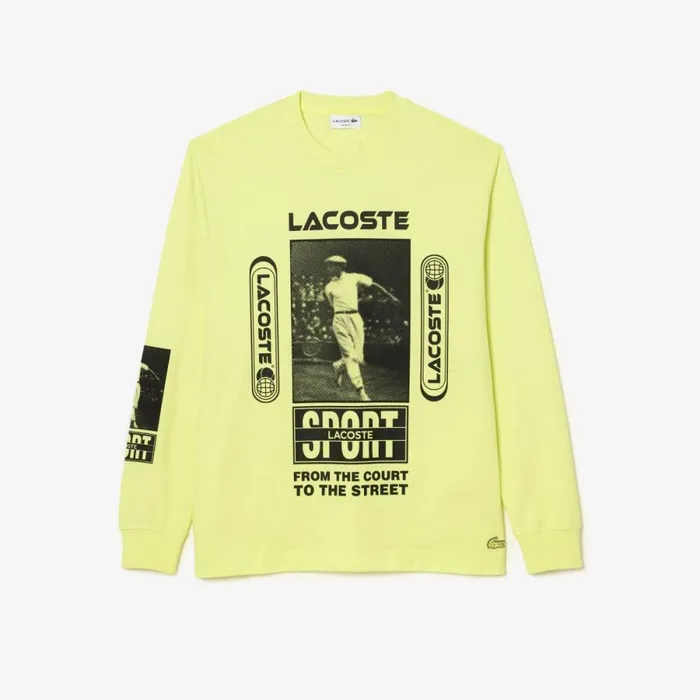 TShirts Men Lacoste Men039s Loose Fit Ren Lacoste Print TShirt Navy Blue Yellow Orange White Wta