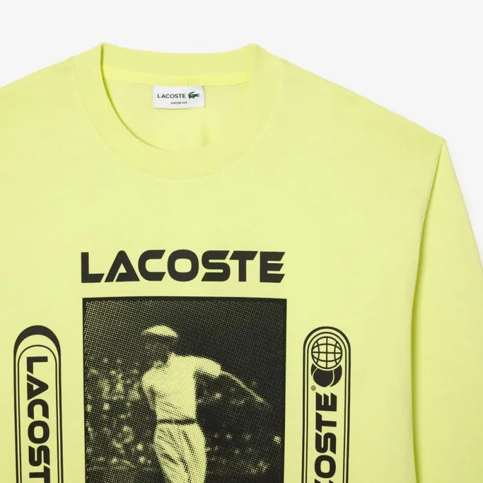 TShirts Men Lacoste Men039s Loose Fit Ren Lacoste Print TShirt Navy Blue Yellow Orange White Wta