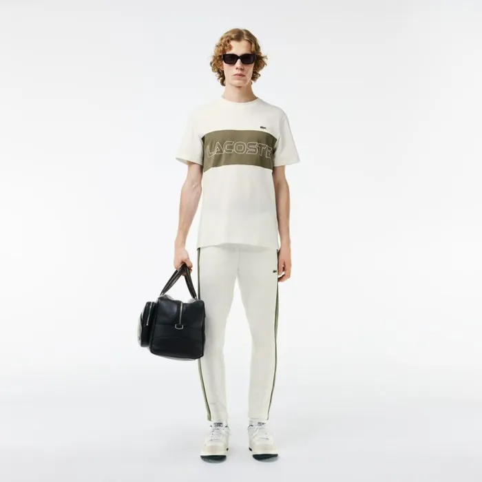 TShirts Men Lacoste Men039s Regular Fit Printed Colorblock TShirt White Khaki Green Imi